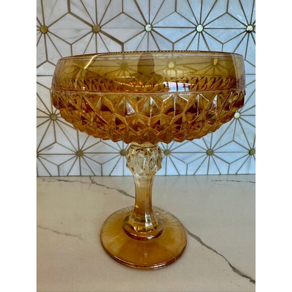 Vintage Amber Glass‎ Compote | Footed Candy Dish, Likely Fenton or Indiana Glass - Picture 1 of 4